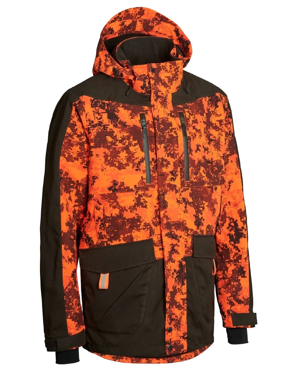 Dark Green Orange Blaze coloured Northern Hunting Mens Falkor Aks Waterproof Hunting Jacket on white background 