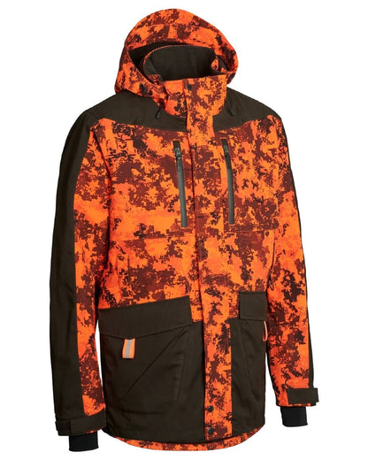 Dark Green Orange Blaze coloured Northern Hunting Mens Falkor Aks Waterproof Hunting Jacket on white background 