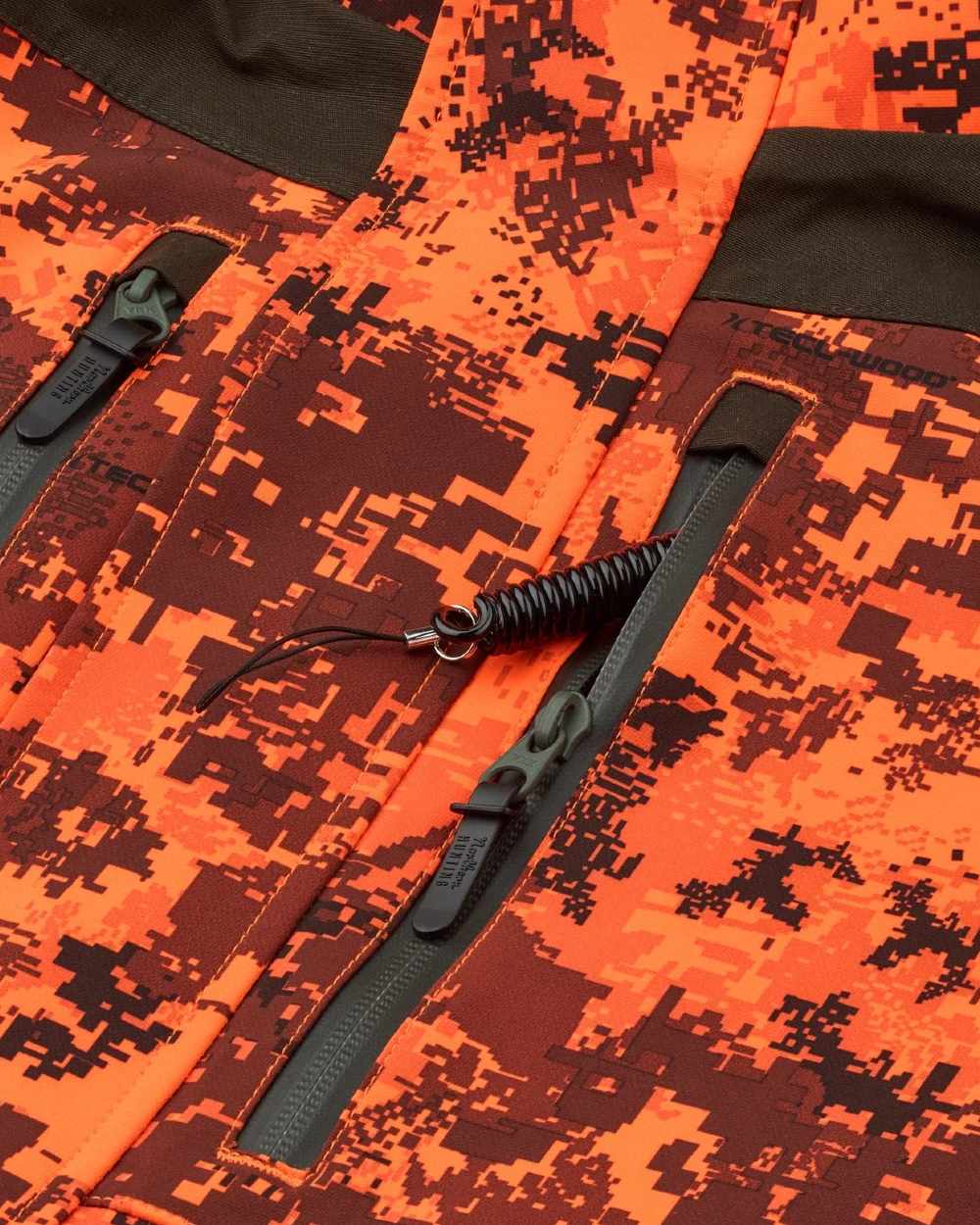 Dark Green Orange Blaze coloured Northern Hunting Mens Falkor Aks Waterproof Hunting Jacket on white background 