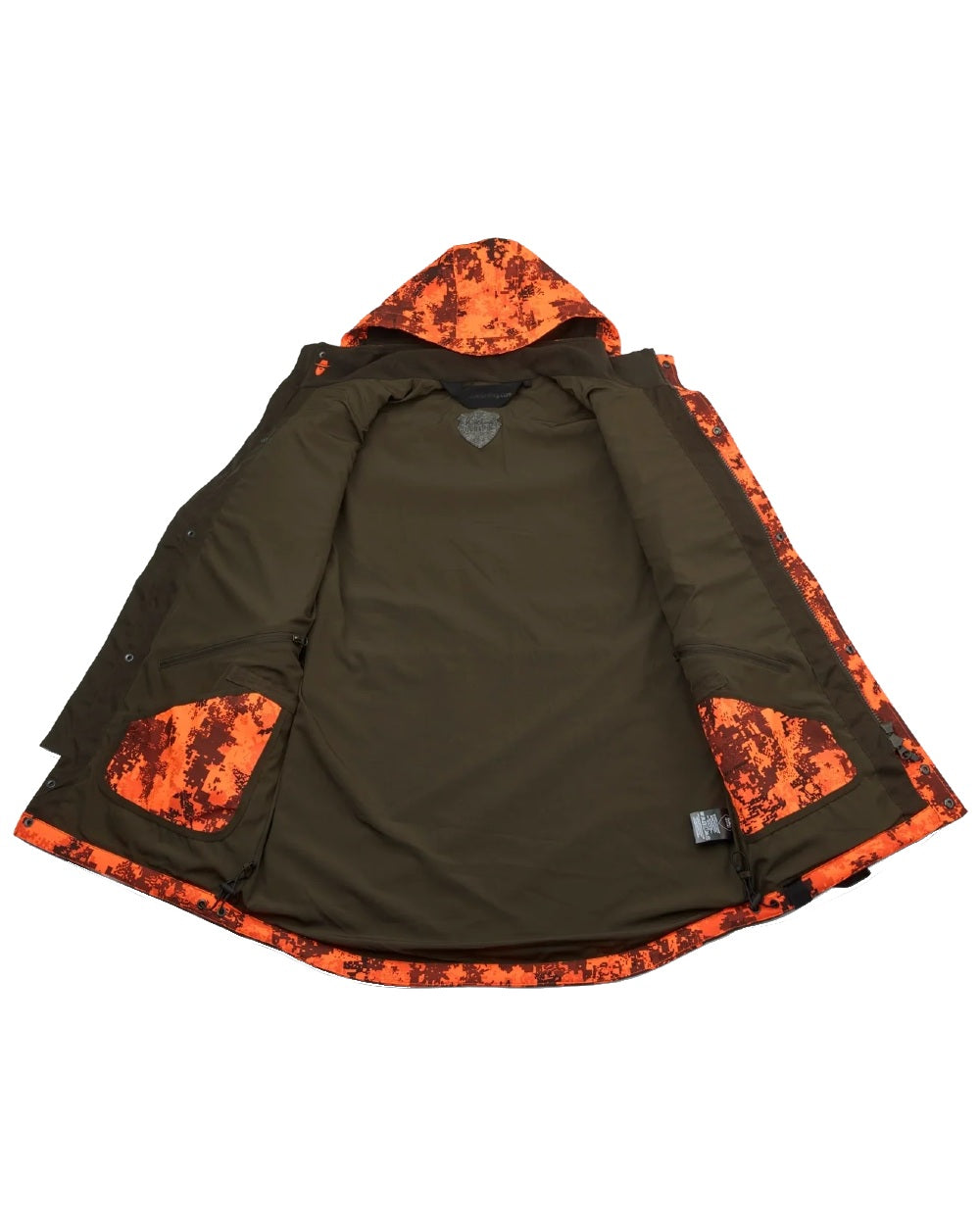 Dark Green Orange Blaze coloured Northern Hunting Mens Falkor Aks Waterproof Hunting Jacket on white background 