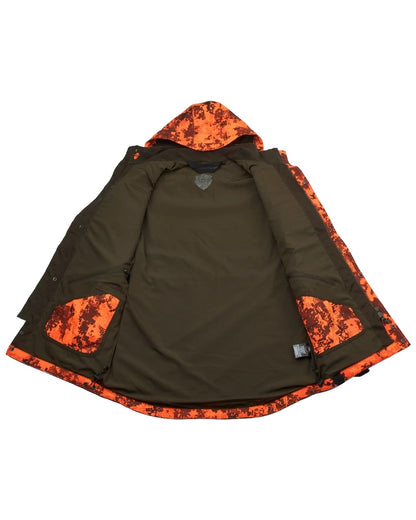 Dark Green Orange Blaze coloured Northern Hunting Mens Falkor Aks Waterproof Hunting Jacket on white background 