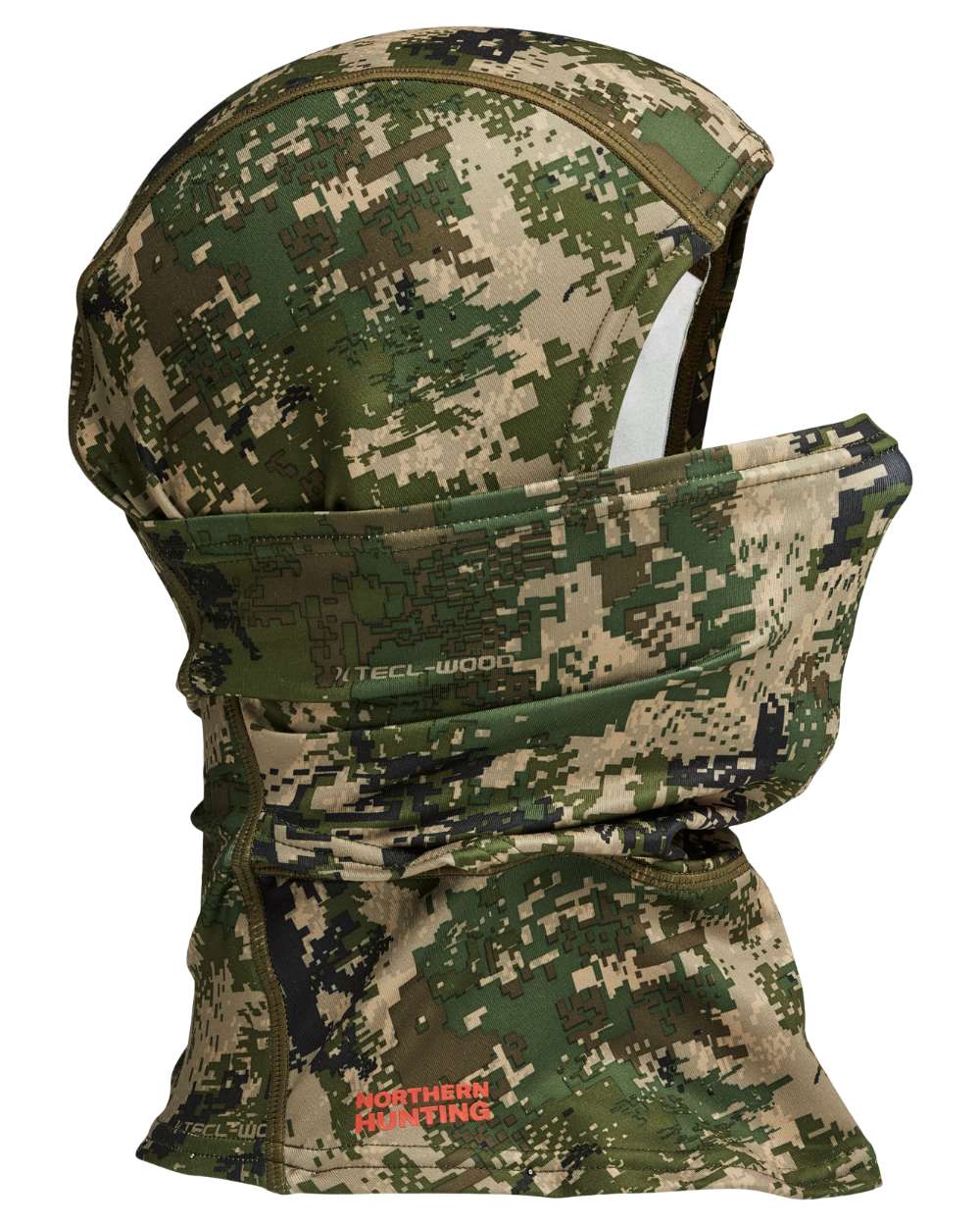 Camo coloured Northern Hunting Olaf Fleece Balaclava on white background 