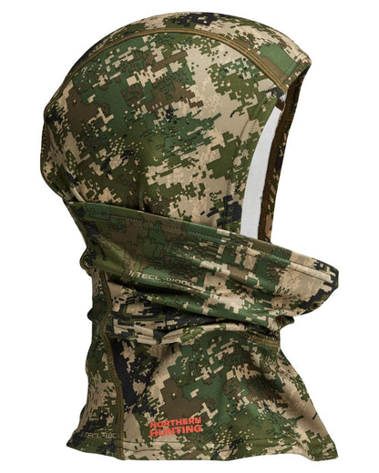 Camo coloured Northern Hunting Olaf Fleece Balaclava on white background 