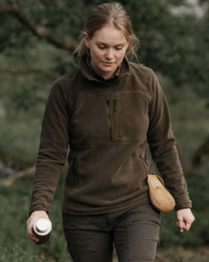 Green coloured Northern Hunting Womens Elga 2000 Fleece on forest background 