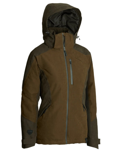Green coloured Northern Hunting Womens Elk Ragna Waterproof Jacket on white background 