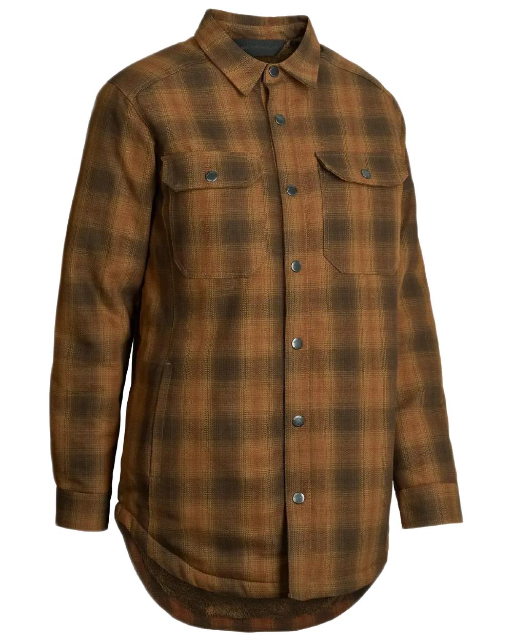 Brown coloured Northern Hunting Womens Estrid Insulated Flannel Shirt on white background 