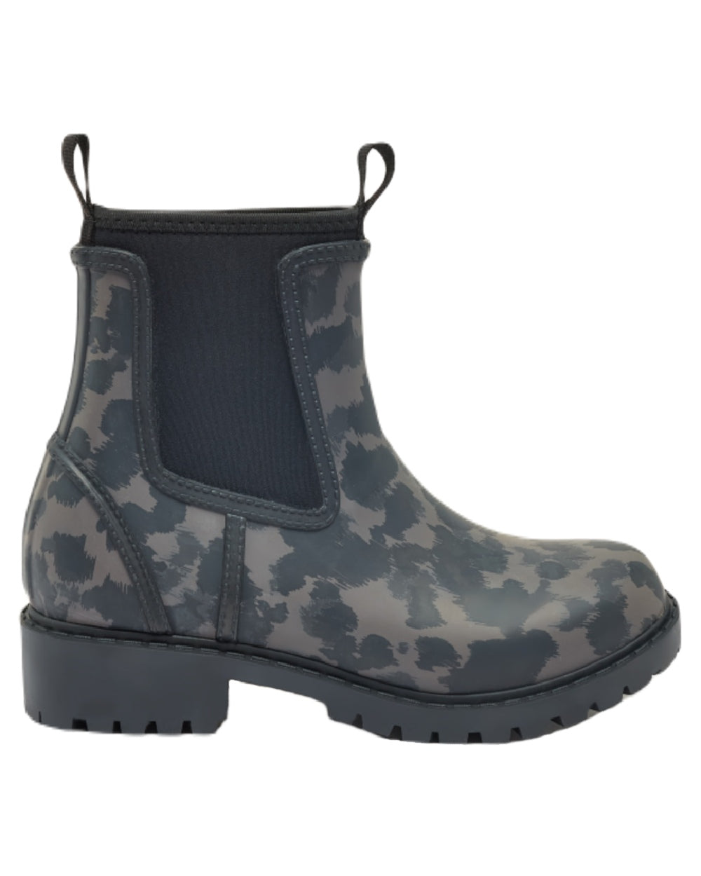 Black Animal coloured Oakfield Womens Short Neoprene Lined Wellies on white background 