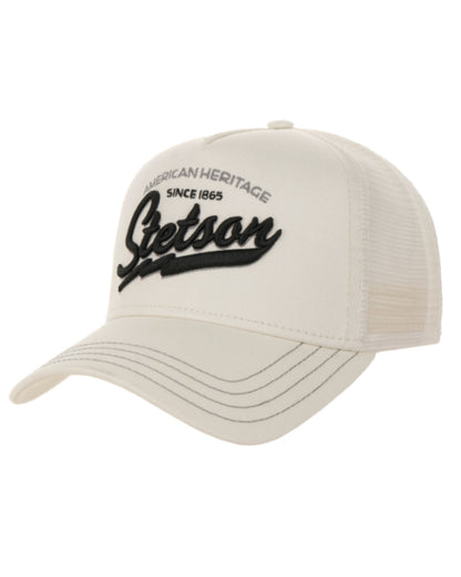Off White coloured Stetson American Heritage Classic Trucker Cap on White background 