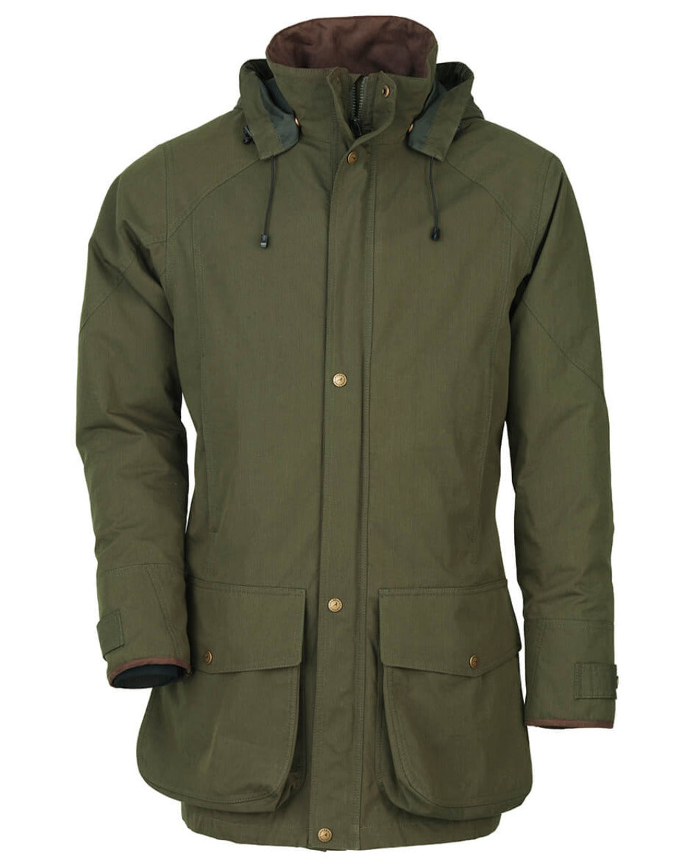 Olive Coloured Laksen Marsh Shooting Coat With CTX On A White Background