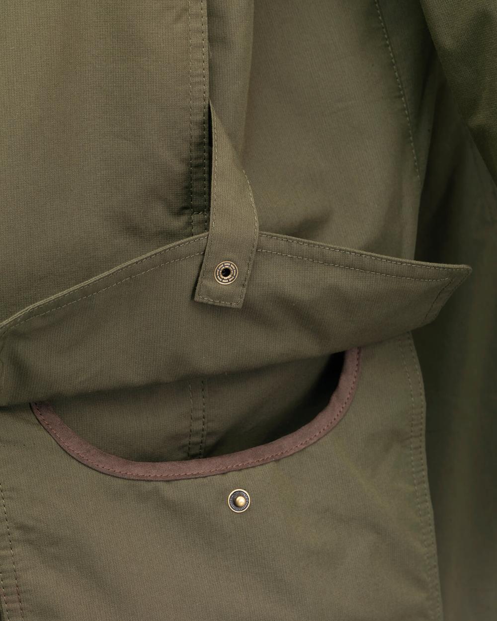 Olive Coloured Laksen Marsh Shooting Coat With CTX On A White Background