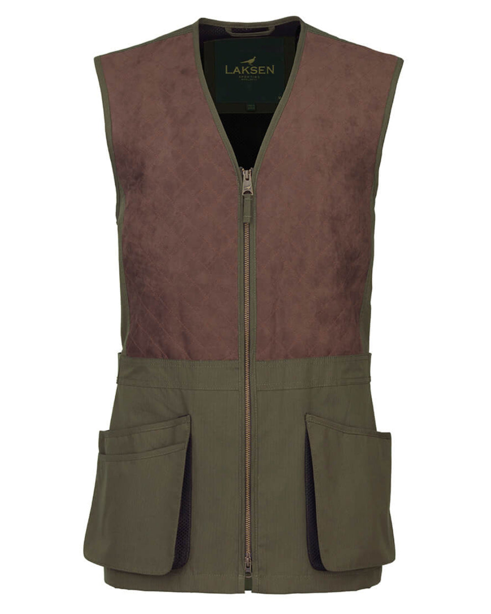 Olive Coloured Laksen Marsh Shooting Vest On A White Background