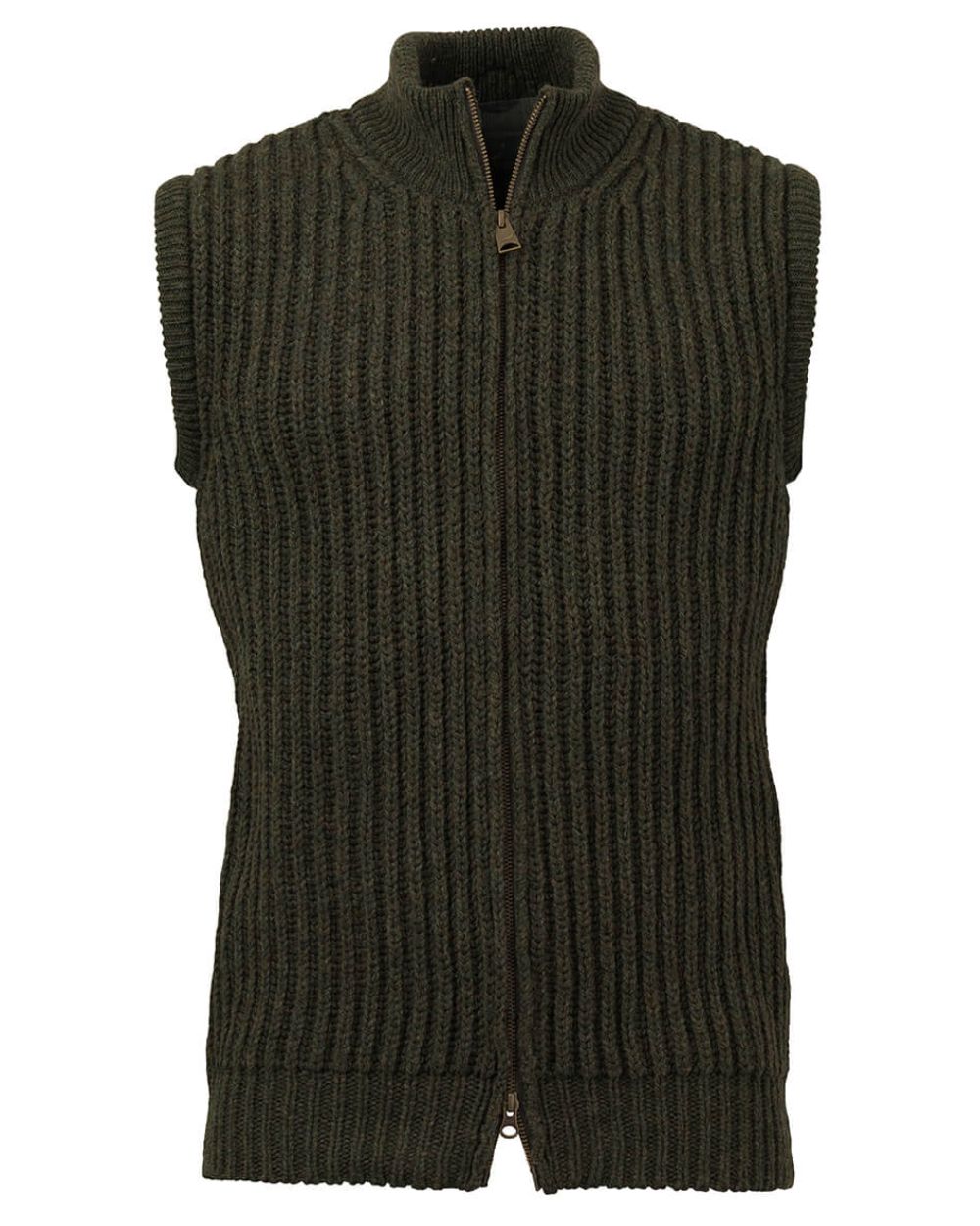 Olive Coloured Laksen Oban Bodywarmer Knit Vest On A White Background