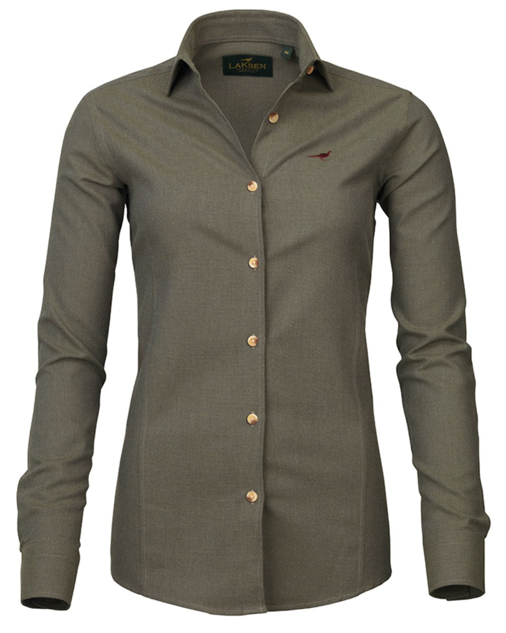 Olive Coloured Laksen Olivia Brushed Cotton Shirt On A White Background