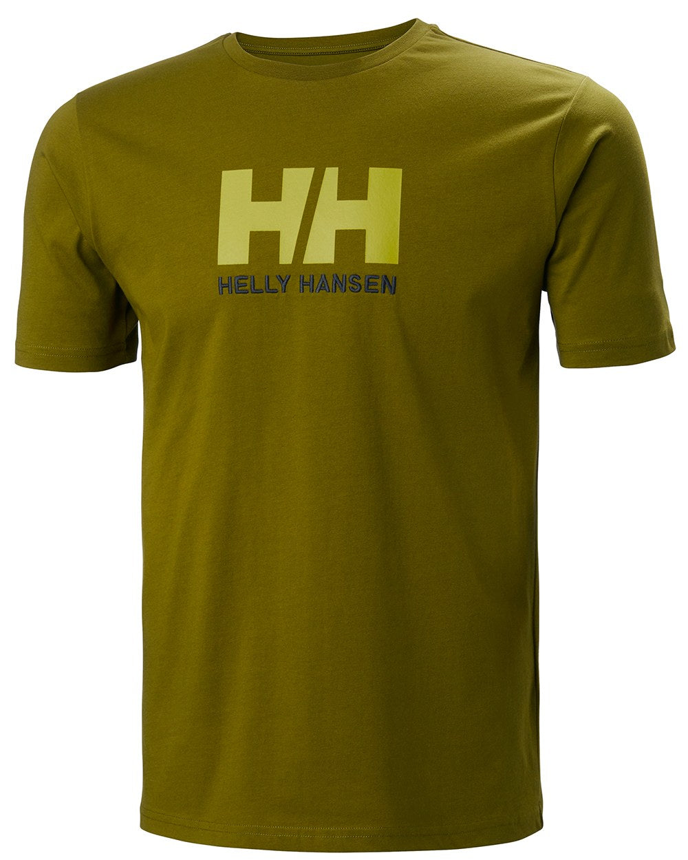 Olive Green Coloured Helly Hansen Mens Logo T-Shirt On A White Background 
