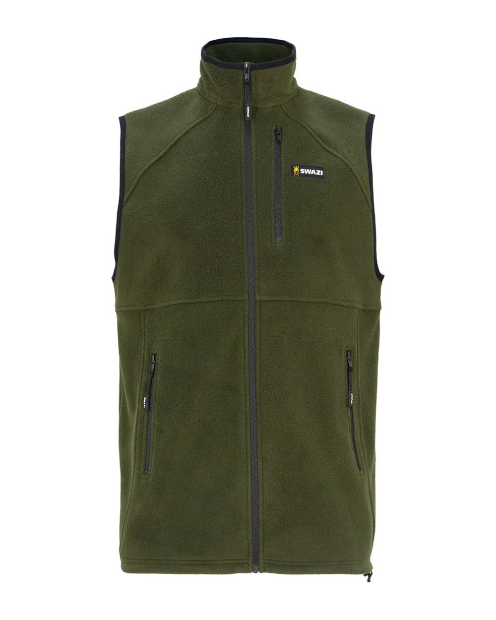 Olive Coloured Swazi Sherpa Vest On A White Background 