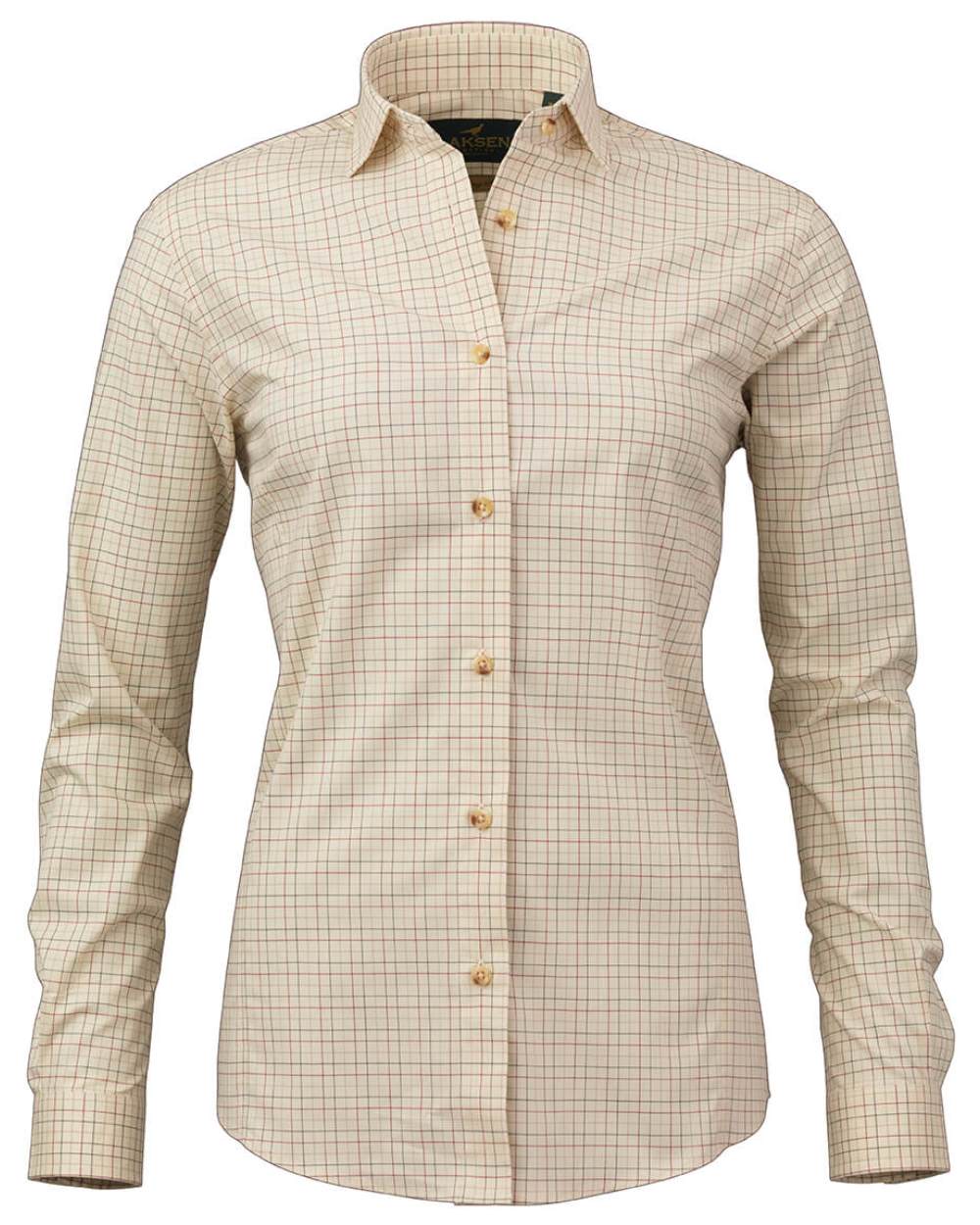 Olive/Old Red/Sand Coloured Laksen Ava Sporting Stretch Shirt On A White Background