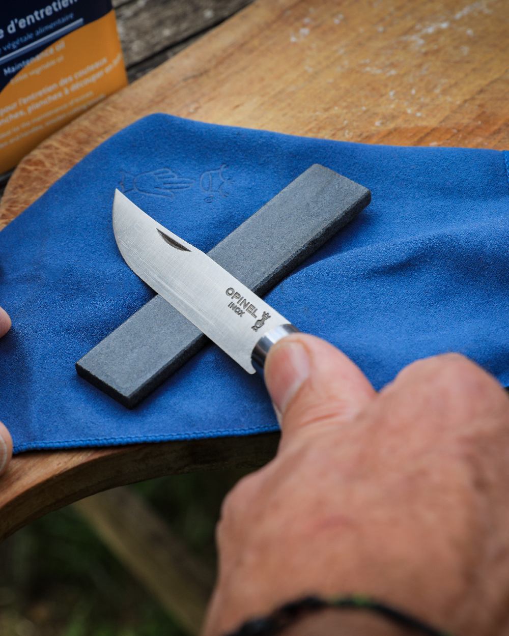 10cm Opinel Sharpening Stone on forest background