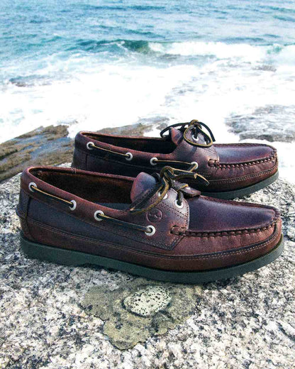 Elk Coloured Orca Bay Augusta Mens Deck Shoes On A Ocean Background 