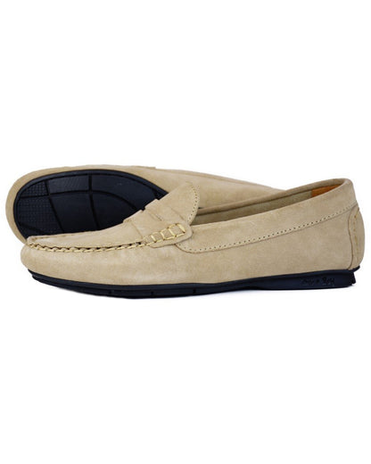 Taupe Coloured Orca Bay Womens Florence Suede Loafers On A White Background 