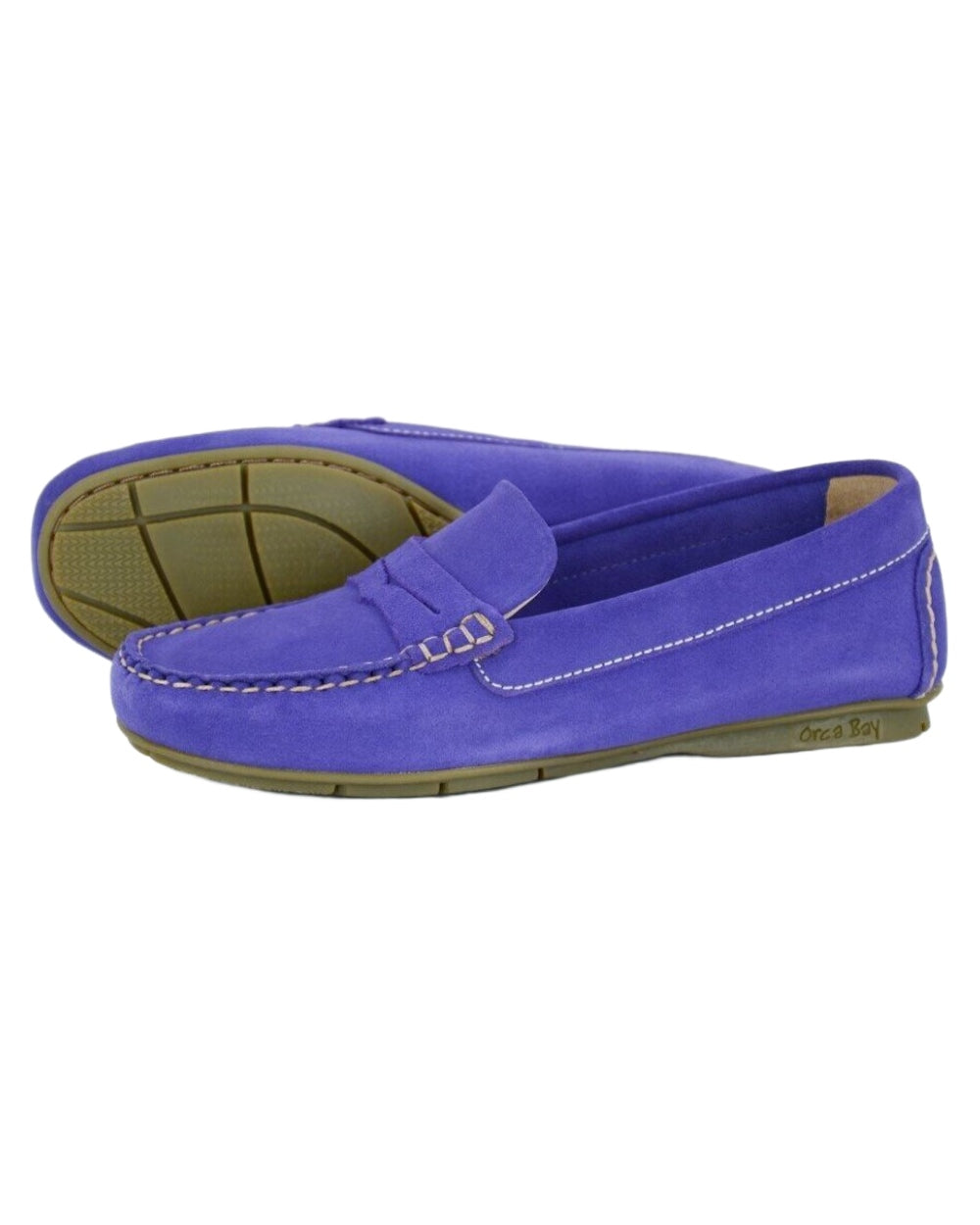 Violet Coloured Orca Bay Womens Florence Suede Loafers On A White Background 