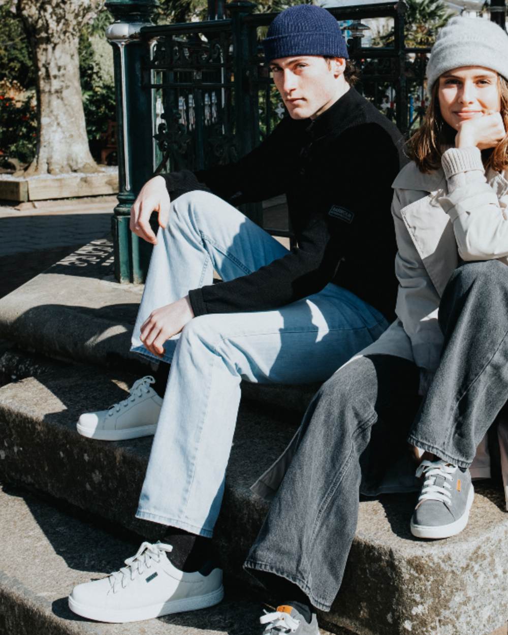 White Navy Coloured Orca Bay Mens Belgravia Trainers on outdoor background 