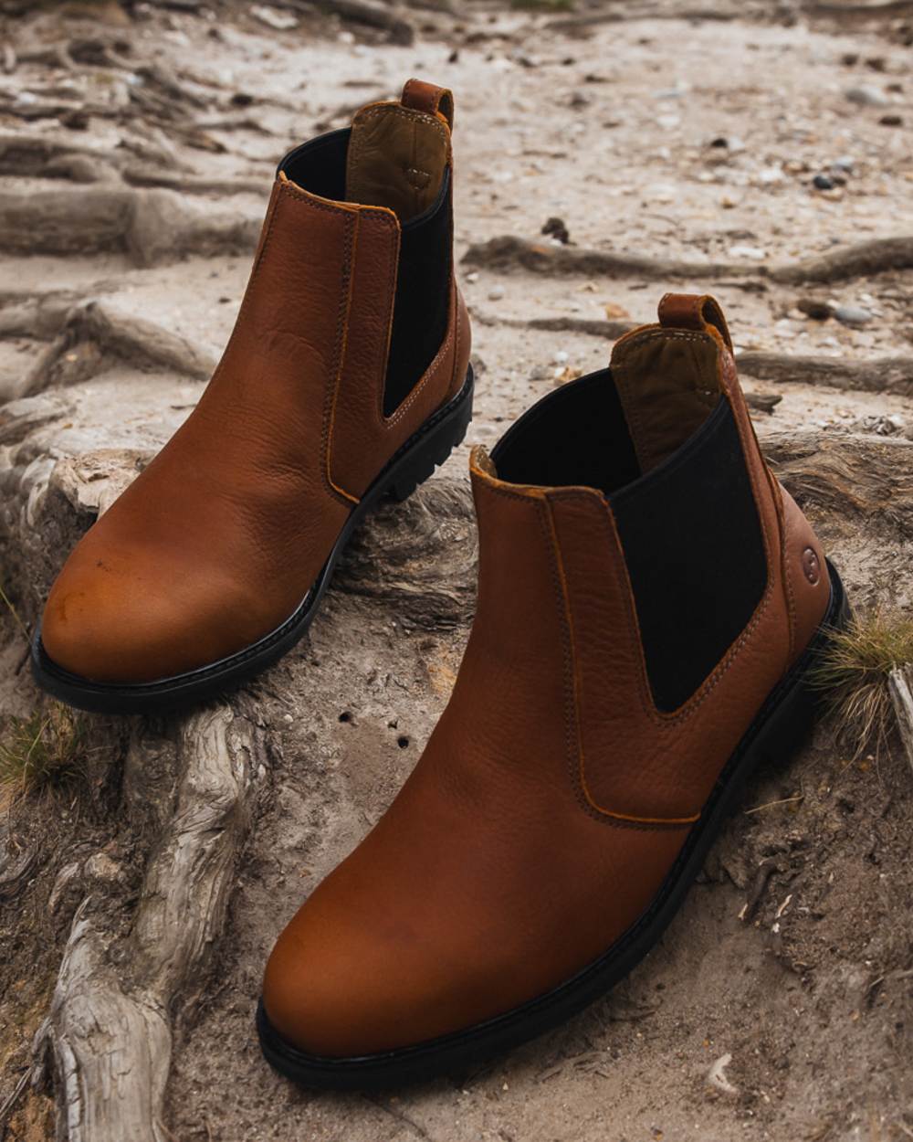 Sand Coloured Orca Bay Mens Brecon Chelsea Boots On A Sand Background 