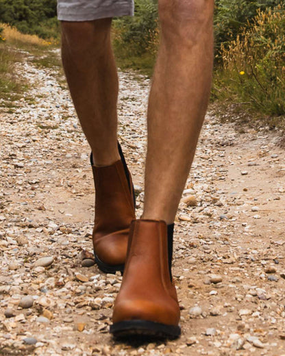 Sand Coloured Orca Bay Mens Brecon Chelsea Boots On A Sand Background 