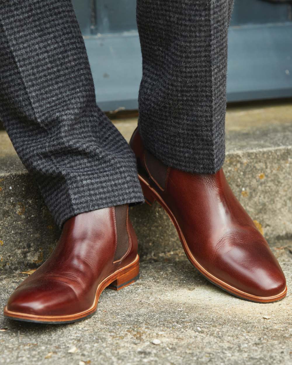 Brown Pull Up Coloured Orca Bay Mens Brompton Chelsea Boots on outdoor background 