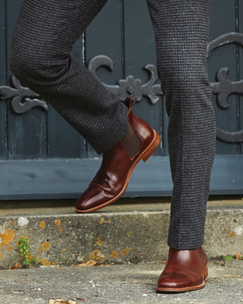 Brown Pull Up Coloured Orca Bay Mens Brompton Chelsea Boots on outdoor background 