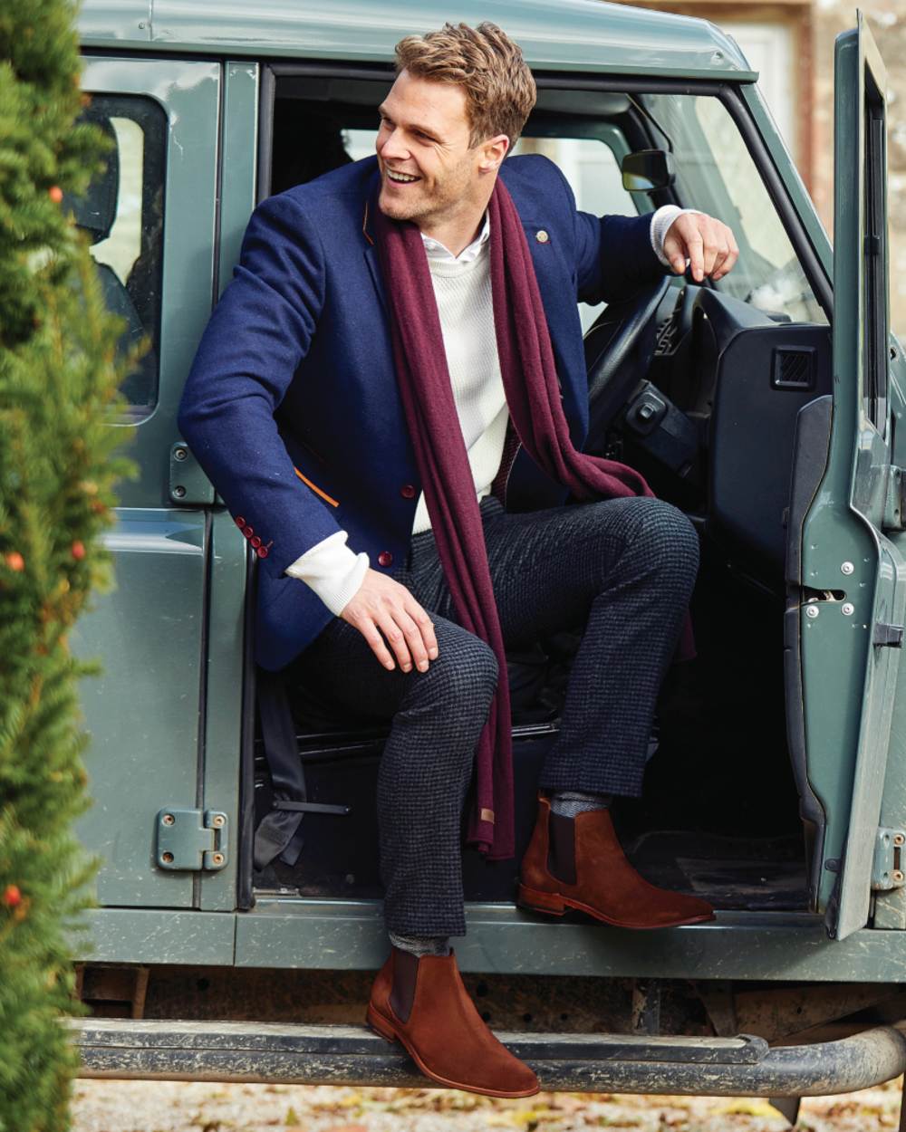 Brown Pull Up Coloured Orca Bay Mens Brompton Chelsea Boots on car background 