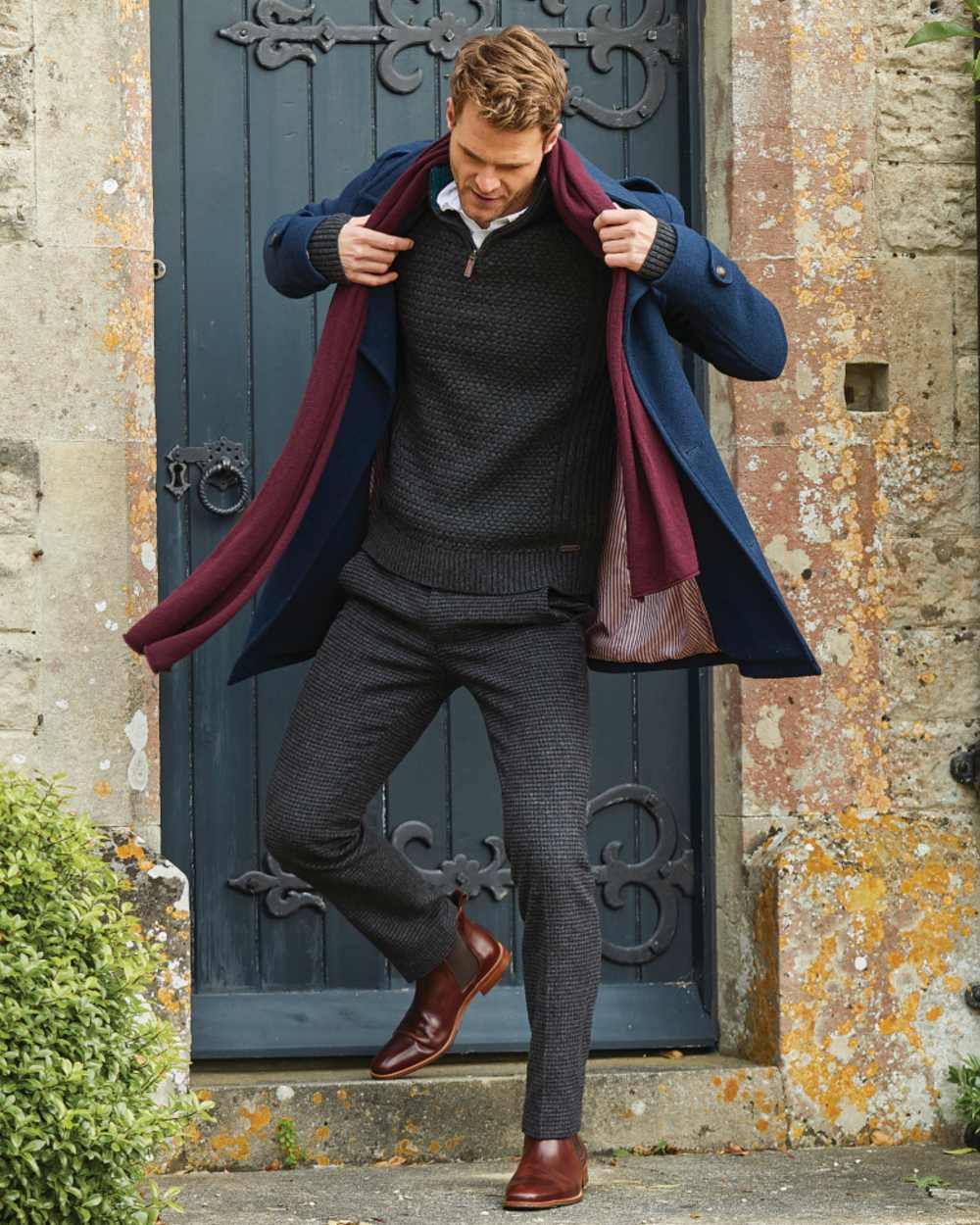 Brown Pull Up Coloured Orca Bay Mens Brompton Chelsea Boots on outdoor background 