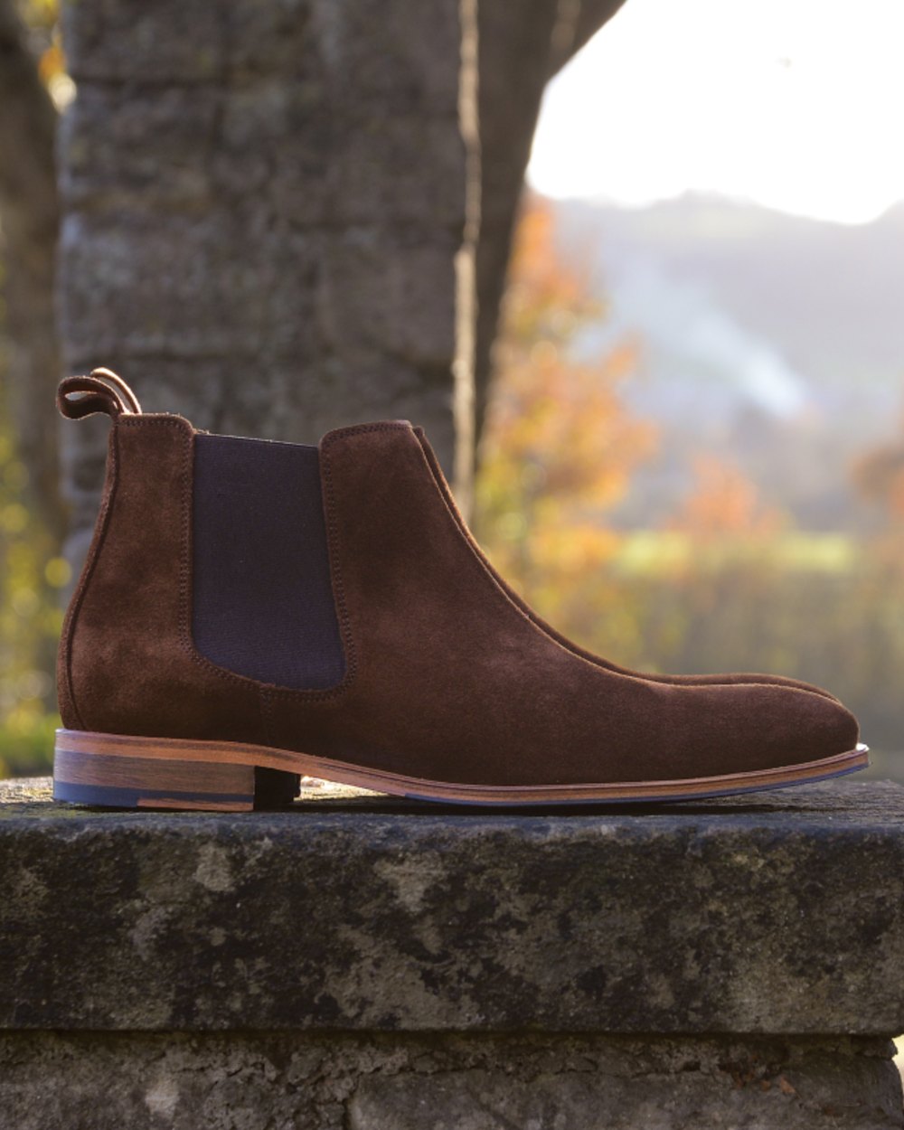 Brown Suede Coloured Orca Bay Mens Brompton Chelsea Boots on outdoor background 