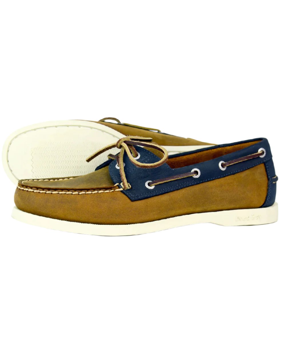 Sand Navy Coloured Orca Bay Mens Clovelly Deck Shoes on white background 