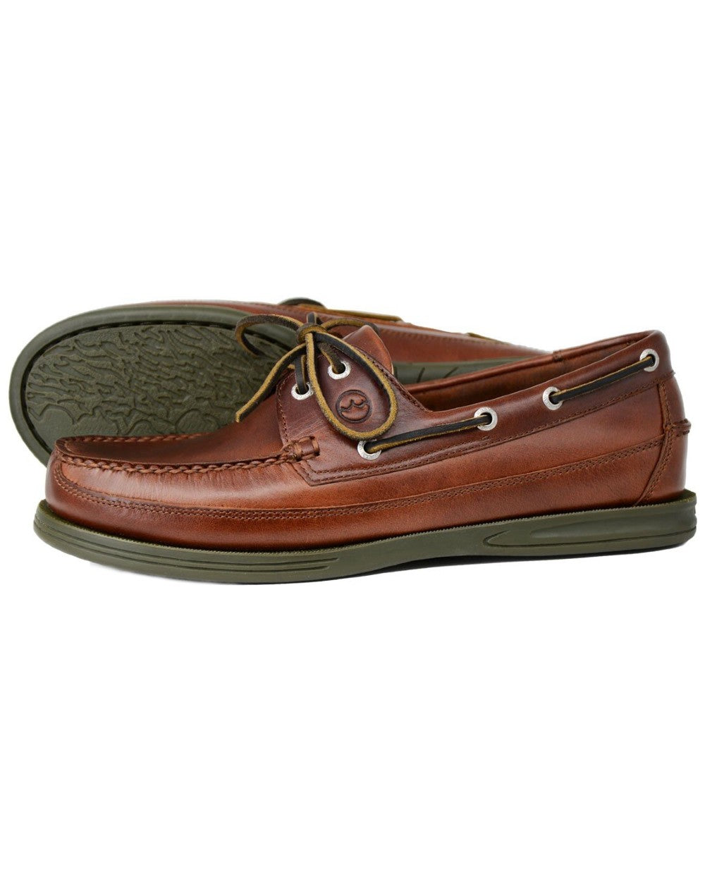 Elk Coloured Orca Bay Mens Fowey Wide Fit Deck Shoes on white background 