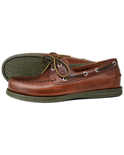 Elk Coloured Orca Bay Mens Fowey Wide Fit Deck Shoes on white background 