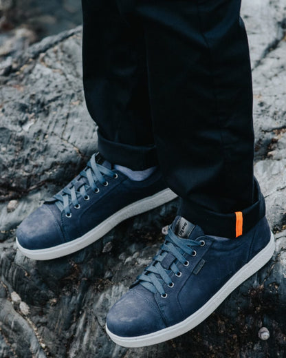 Indigo Coloured Orca Bay Mens Kensington Shoes on rock background 