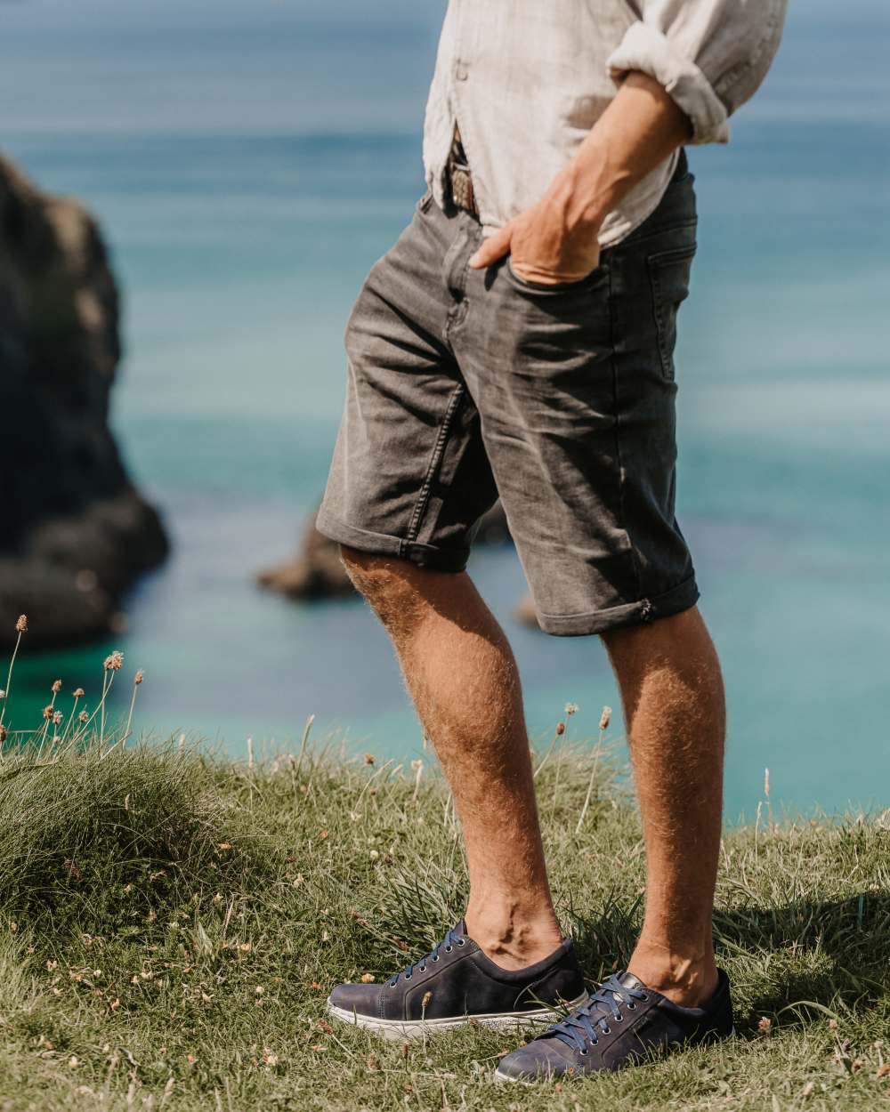 Indigo Coloured Orca Bay Mens Kensington Shoes on ocean background 
