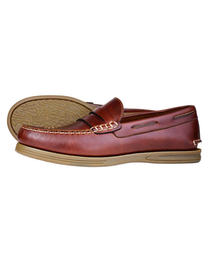 Saddle coloured Orca Bay Mens Kip Deck Shoes on white background 
