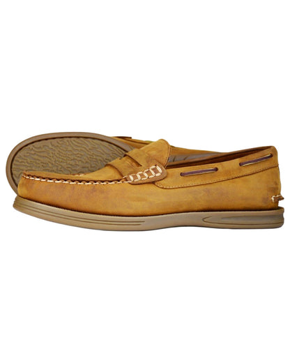 Sand coloured Orca Bay Mens Kip Deck Shoes on white background 