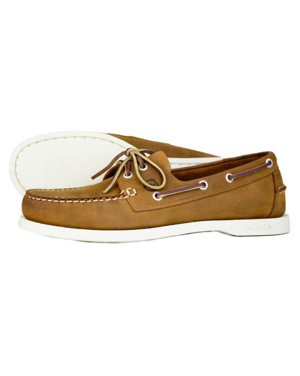 Sand Coloured Orca Bay Mens Maine Deck Shoes on white background 