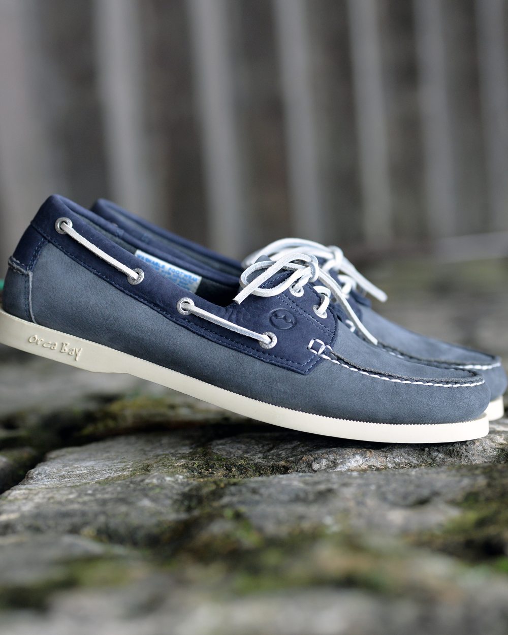 Grey Indigo Coloured Orca Bay Mens Sandusky Deck Shoes On A Outdoor Background 