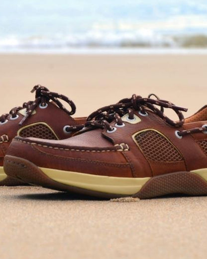 Havana Coloured Orca Bay Mens Wave Sports Boat Shoes on sea background 