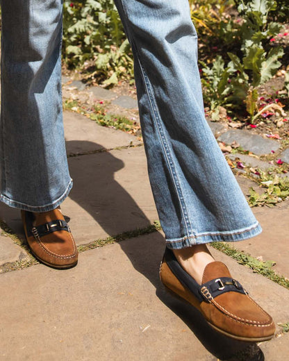 Sand Navy Coloured Orca Bay Verona Womens Loafers On A Outdoor Background 