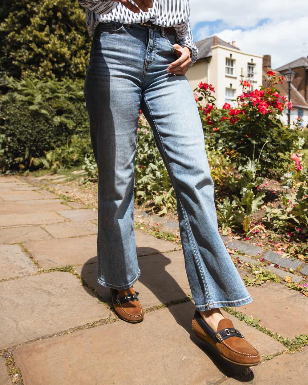 Sand Navy Coloured Orca Bay Verona Womens Loafers On A Outdoor Background 