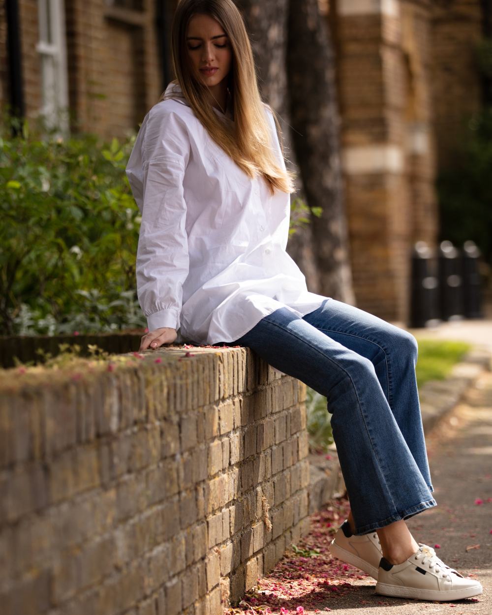 White Navy Coloured Orca Bay Womens Belgravia Trainers on outdoor background 