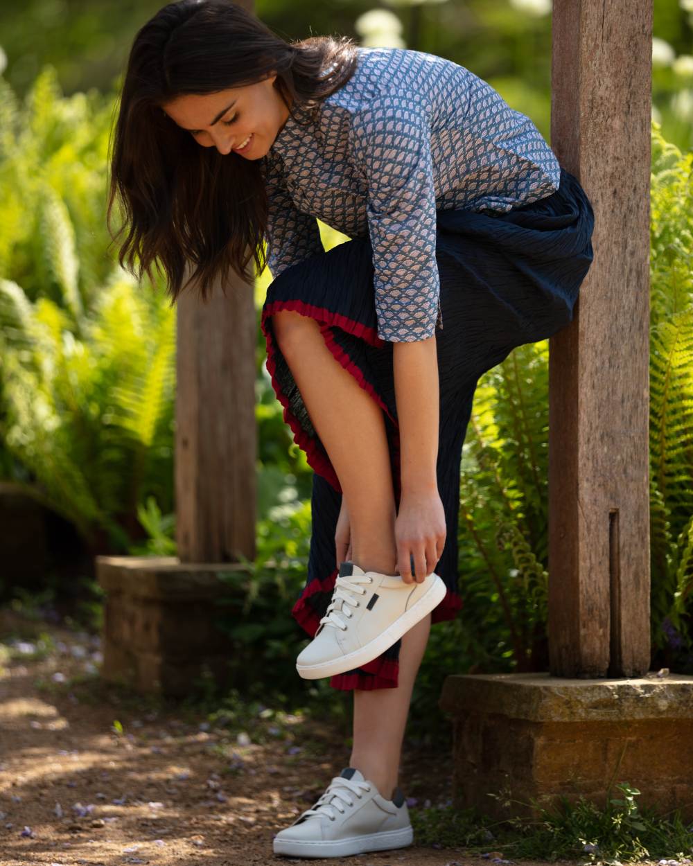 White Navy Coloured Orca Bay Womens Belgravia Trainers on outdoor background 