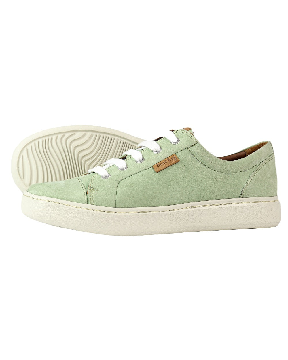 Sage coloured Orca Bay Womens Mayfair Trainers on white background 