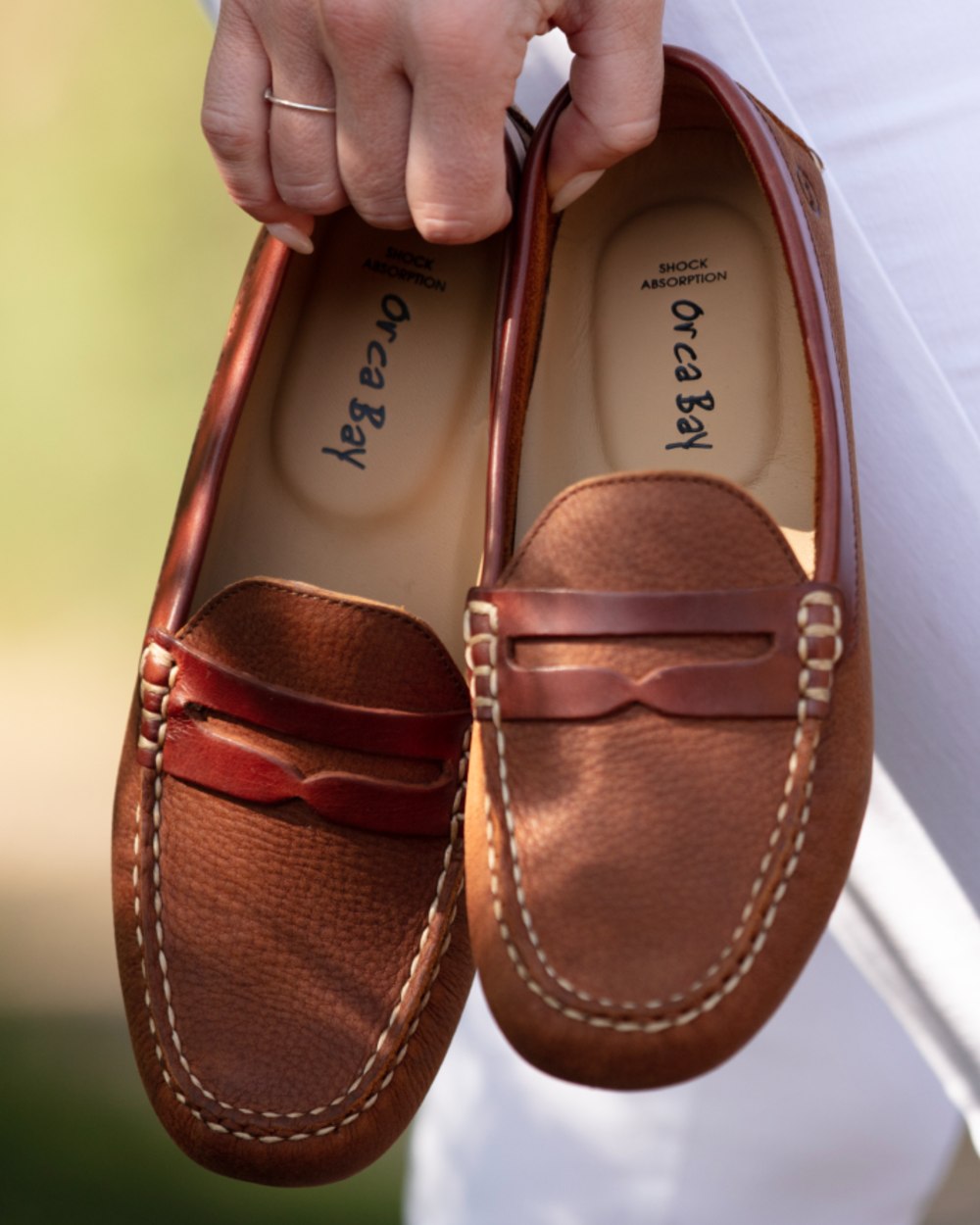 Havana Saddle coloured Orca Bay Womens Richmond Loafers on outdoor background 