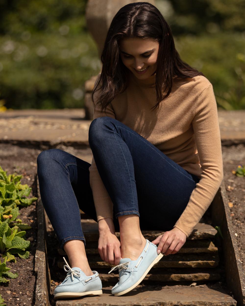 Ice coloured Orca Bay Womens Sandusky Deck Shoes on outdoor background 