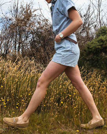 Taupe coloured Orca Bay Womens Sorrento Loafers on grassy background 